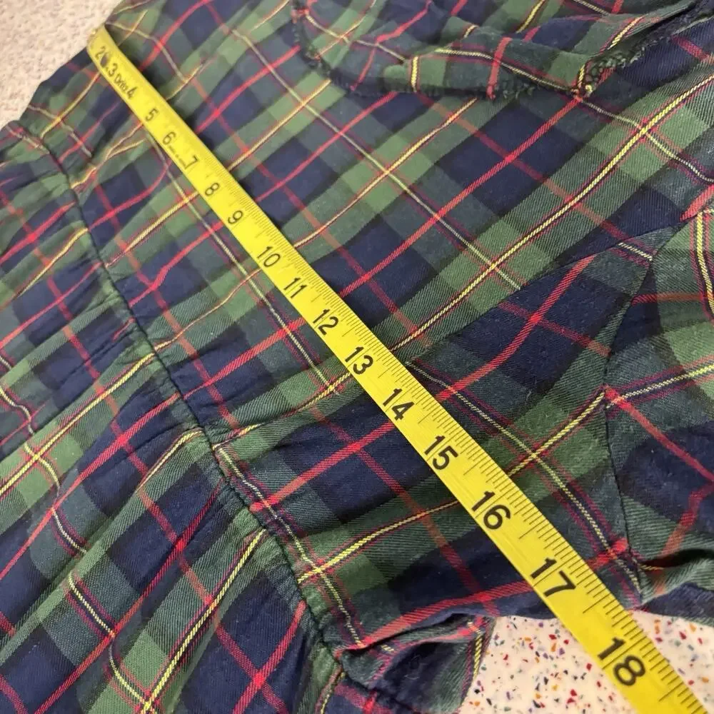 BERNINI Women’s Green Plaid School Yard Mock Collar Top Shirt Punk Emo Alt M